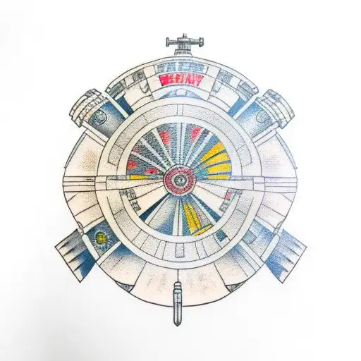 Millennium Falcon with Indian Jones Whip tattoo design idea