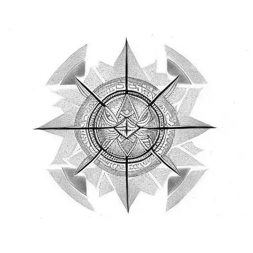 tattoo with geometric figures, connecting to elements that represent fire, water, air, earth, carp fish and scorpion sig tattoo design idea