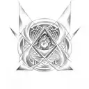 tattoo with geometric figures, connecting to elements that represent fire, water, air, earth, carp fish and scorpion sig tattoo design idea