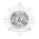 tattoo with geometric figures, connecting to elements that represent fire, water, air, earth, carp fish and scorpion sig tattoo design idea