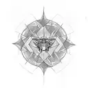 tattoo with geometric figures, connecting to elements that represent fire, water, air, earth, carp fish and scorpion sig tattoo design idea