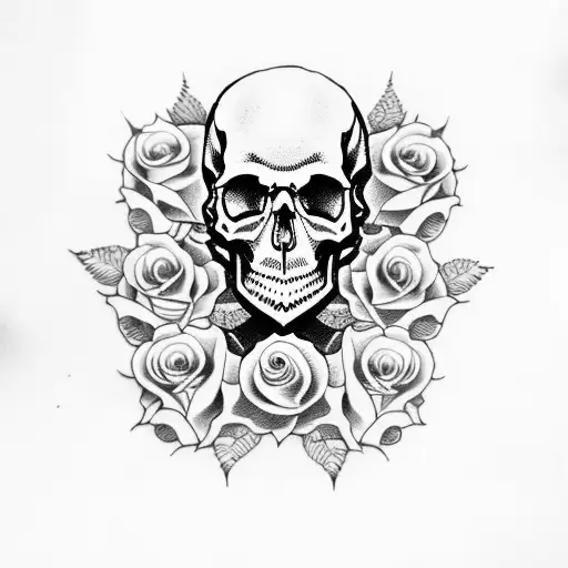 skulls with roses and guns tattoo design idea