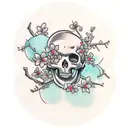 Cherry Blossom, skull, clouds tattoo design idea