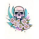 Cherry Blossom, skull, clouds tattoo design idea