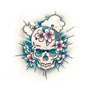 Cherry Blossom, skull, clouds tattoo design idea