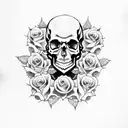 skulls with roses and guns tattoo design idea