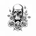 skulls with roses and guns tattoo design idea