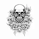 skulls with roses and guns tattoo design idea
