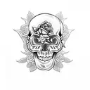 skulls with roses and guns tattoo design idea