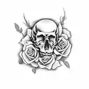 skulls with roses and guns tattoo design idea