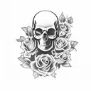 skulls with roses and guns tattoo design idea