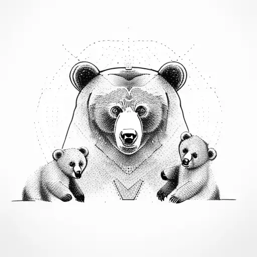 bear with 2 cubs tattoo design idea