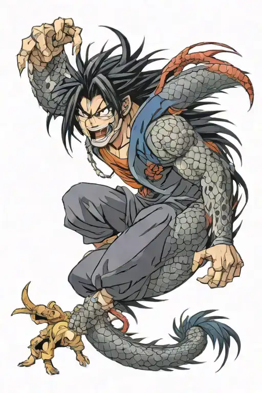 Anime characters from Death note and dragon ball morphing tattoo design idea