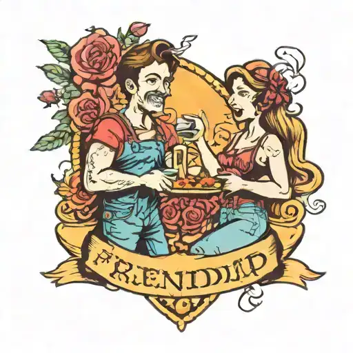 Small friendship tattoo for two sisters and guy that have known each other for 22 years, met at a pool with cheese pizza tattoo design idea