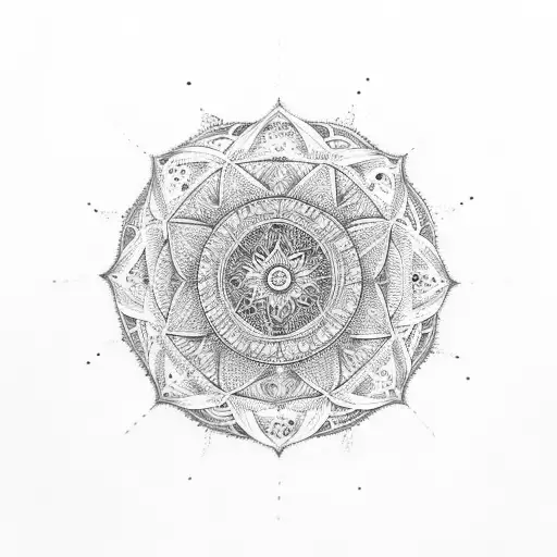 Abstract art inspired by Hindu mandalas infused with finance symbols tattoo design idea