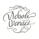 a tattoo that sits above the eyebrow saying “vana” in thick cursive writing tattoo design idea