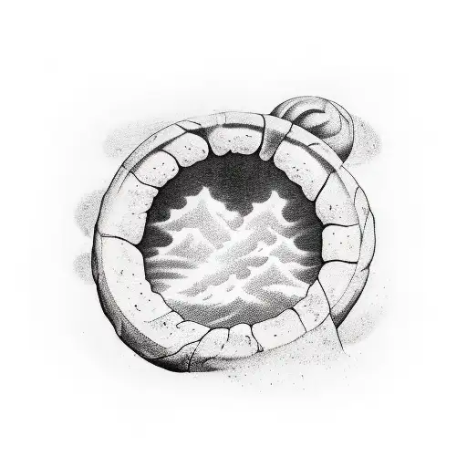 Make a simple forearm tattoo showing Sisyphus, in a black and white style, pushing a big rock up a curvy hill. Sisyphus  tattoo design idea