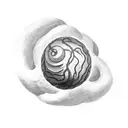 Make a simple forearm tattoo showing Sisyphus, in a black and white style, pushing a big rock up a curvy hill. Sisyphus  tattoo design idea