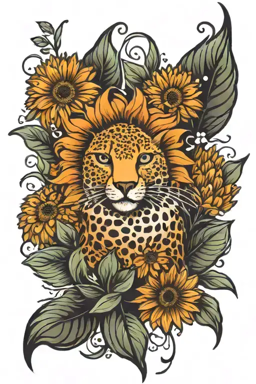 Daisy flower with cheetah   tattoo design idea