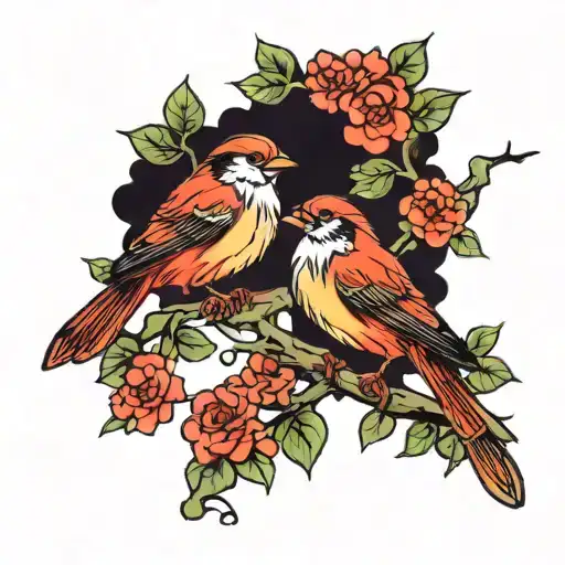 birds on tree branch tattoo design idea