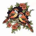 birds on tree branch tattoo design idea