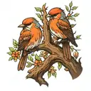 birds on tree branch tattoo design idea