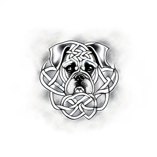 Celtic knotwork intertwined with boxer dog silhouettes tattoo design idea