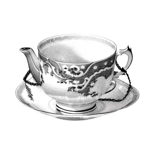 A china teacup with delicate ribbons floating out of it tattoo design idea