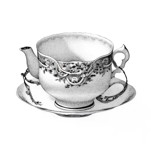 A china teacup with delicate ribbons floating out of it tattoo design idea