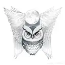 passionate owl with spread wings behind owl is a forest and  to the left is the moon tattoo design idea