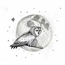 passionate owl with spread wings behind owl is a forest and  to the left is the moon tattoo design idea