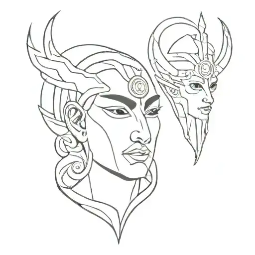 god of wa and hera face tattoo design idea