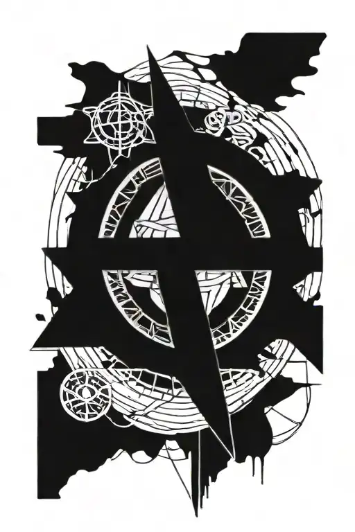 atomic symbol and vegvísir forearm tattoo design idea
