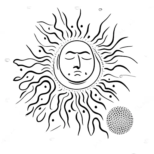 A minimalist tattoo of a walnut tree with the sun shining through its branches and a man resting against the tree tattoo design idea