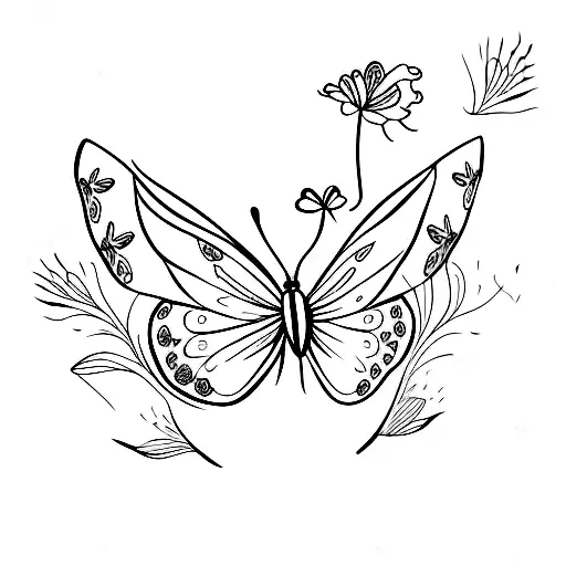 butterfly with sorrel bush tattoo design idea