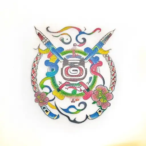 letters S and E, suminagashi style tattoo design idea