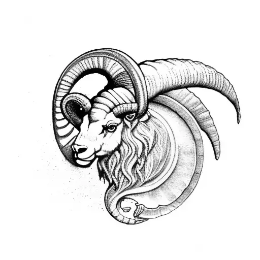 Aries symbol morphed into a majestic ram with intricate dotwork details tattoo design idea