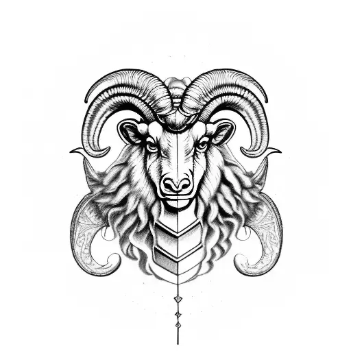 Aries symbol morphed into a majestic ram with intricate dotwork details tattoo design idea