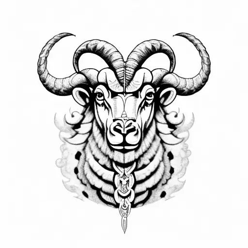 Aries symbol morphed into a majestic ram with intricate dotwork details tattoo design idea