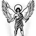 Archangel Michael in victorious pose, sword in hand tattoo design idea