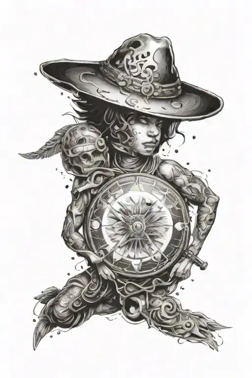 A cosmic traveler exploring different dimensions, symbolizing the journey of self-discovery tattoo design idea