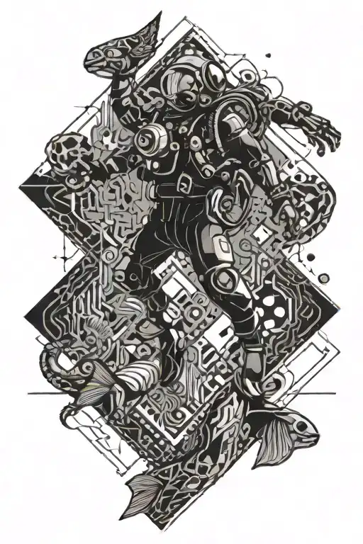 LSD scuba diving towards the ground tattoo design idea