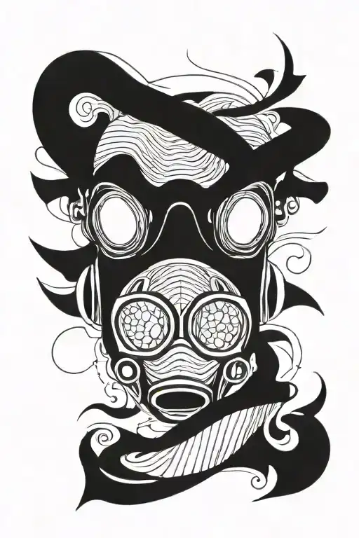A geometric representation of a scuba diving mask surrounded by abstract waves tattoo design idea