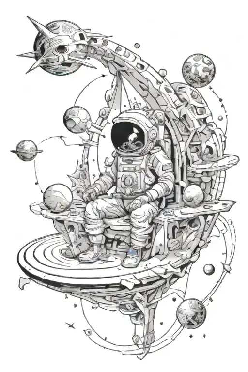 A cosmic traveler exploring different dimensions, symbolizing the journey of self-discovery tattoo design idea