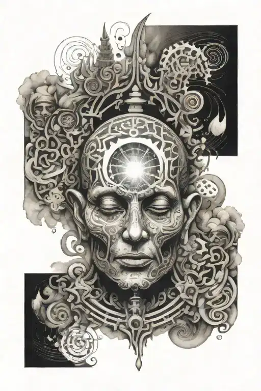 An abstract representation of the spiritual enlightenment experienced during a trip on LSD tattoo design idea