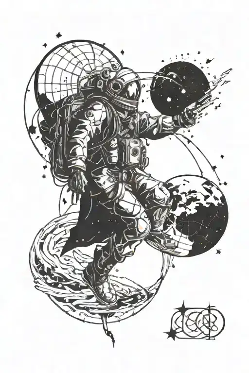A cosmic traveler exploring different dimensions, symbolizing the journey of self-discovery tattoo design idea
