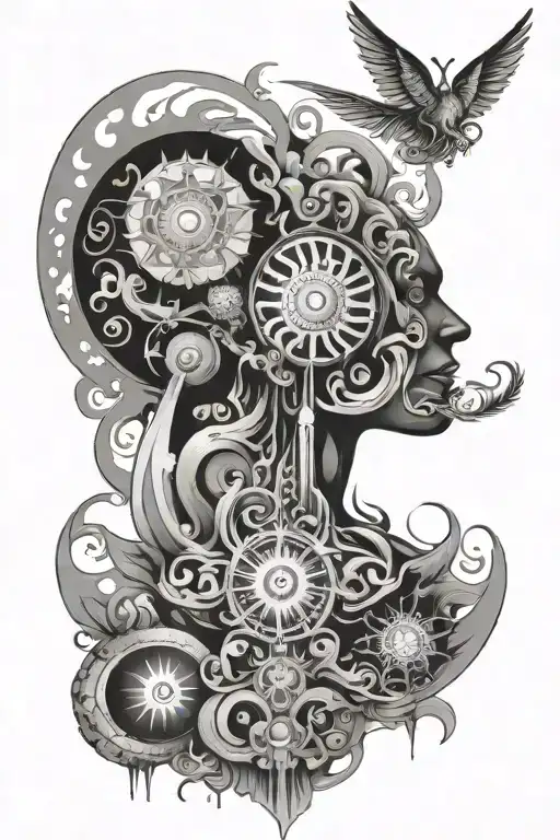 An abstract representation of the spiritual enlightenment experienced during a trip on LSD tattoo design idea