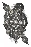 A cosmic traveler exploring different dimensions, symbolizing the journey of self-discovery tattoo design idea