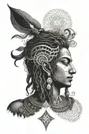 A surreal portrait of Shiva surrounded by psychedelic patterns, representing the connection between spirituality and alt tattoo design idea