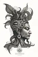 A surreal portrait of Shiva surrounded by psychedelic patterns, representing the connection between spirituality and alt tattoo design idea